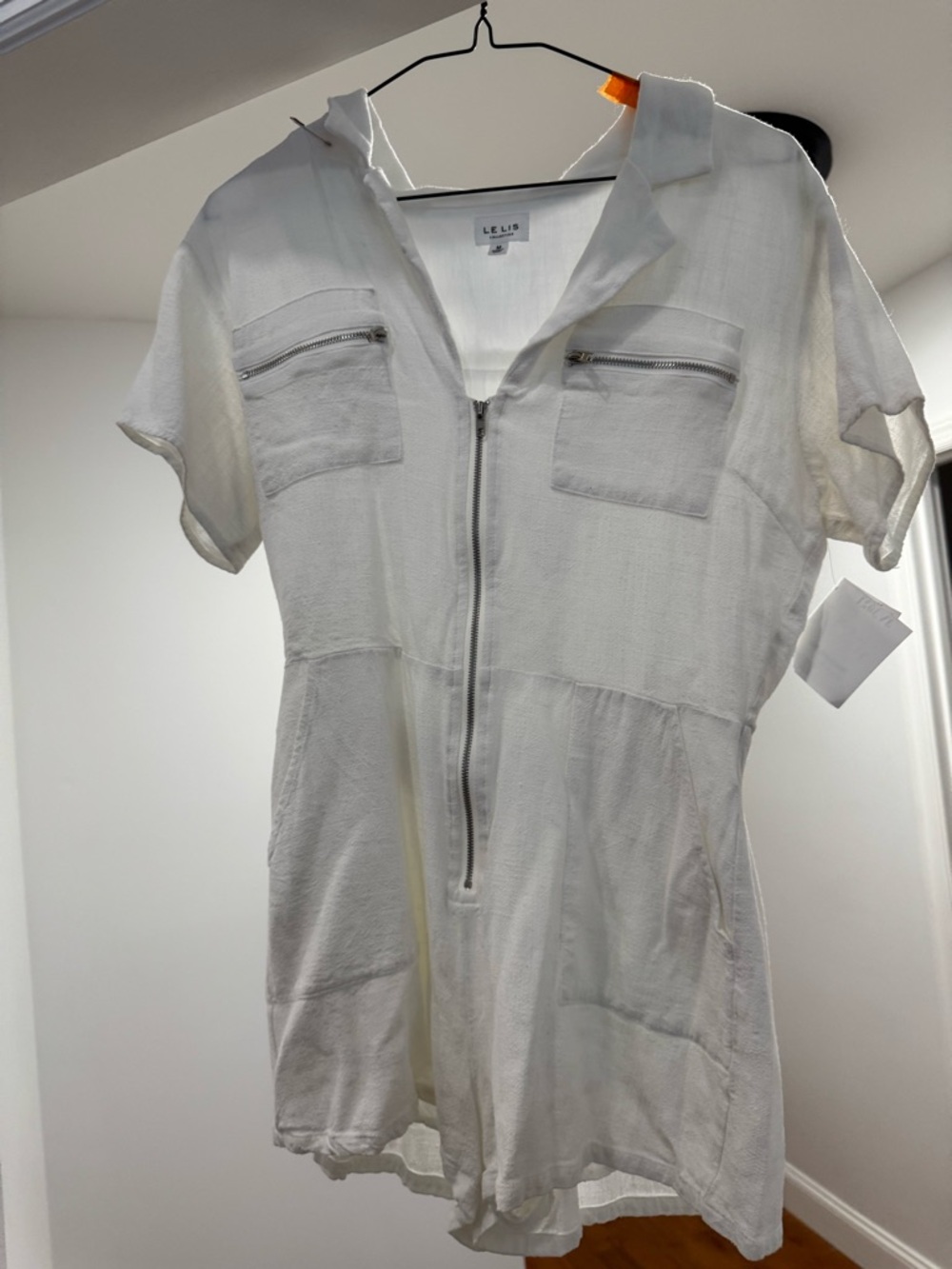 Le Lis White Short Sleeve Hooded Zip Romper